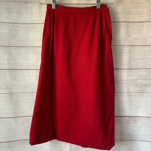 Vintage Berry Red Midi Skirt Back Bottom Folded Pleat Size Zipper - Picture 1 of 15